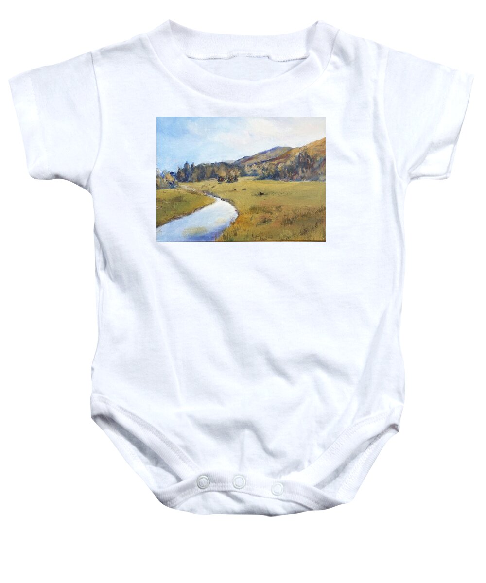 Battenkill River Baby Onesie featuring the painting Battenkill in the Shoulder by Rachel Barlow