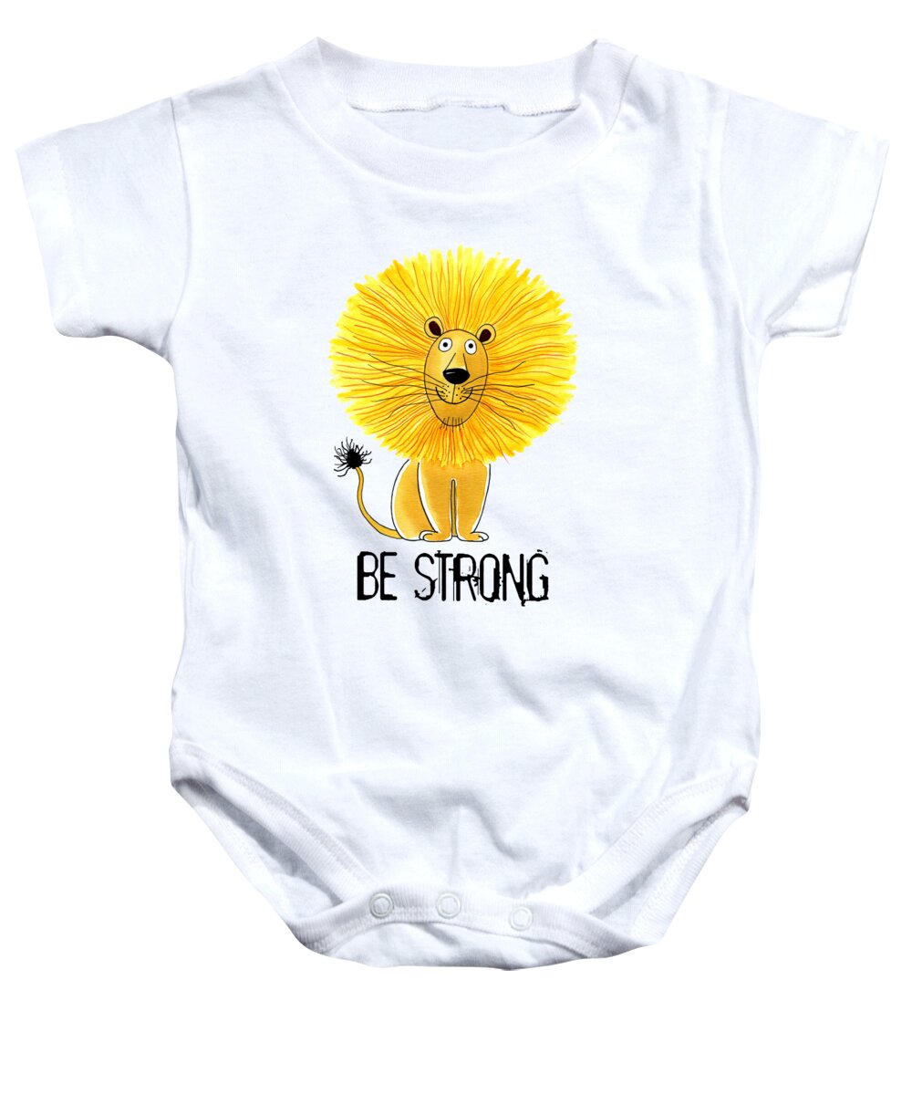 Lion Baby Onesie featuring the drawing Be Strong by Andrew Hitchen