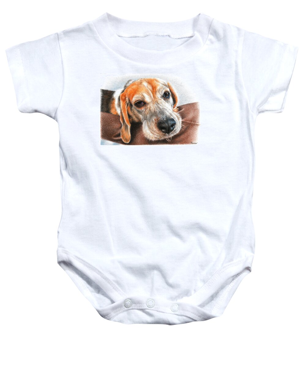 Dog Baby Onesie featuring the drawing Beagle Love by Casey 'Remrov' Vormer