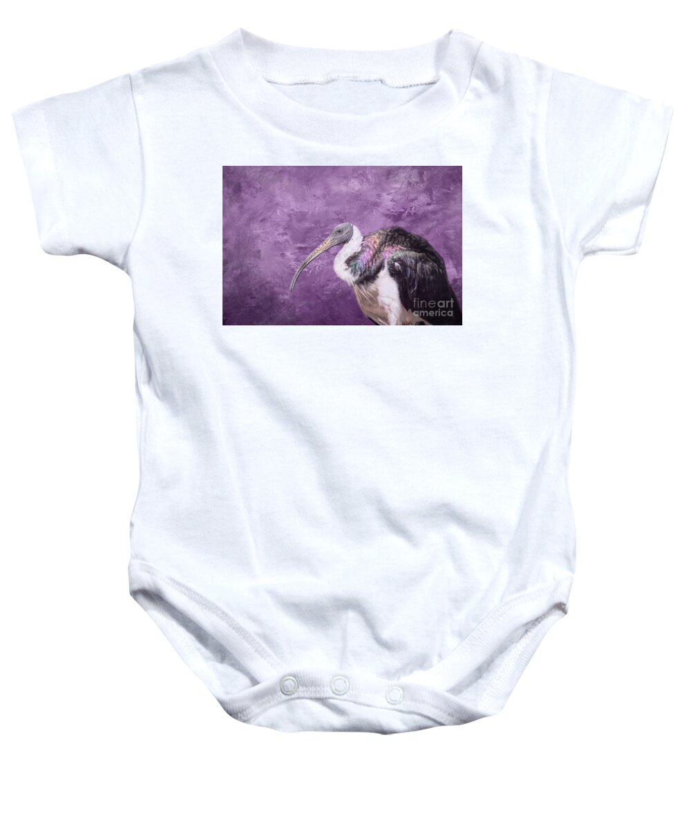 Ibis Baby Onesie featuring the photograph Beautiful Straw Necked Ibis Four by Elisabeth Lucas