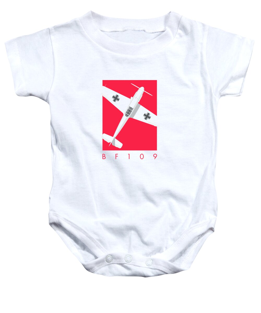 Aircraft Baby Onesie featuring the digital art Bf-109 German WWII Fighter Aircraft - Crimson by Organic Synthesis
