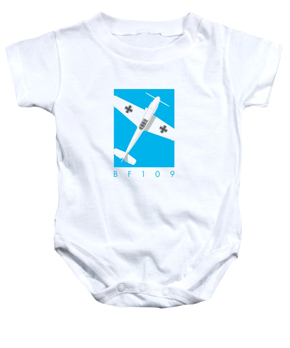 Aircraft Baby Onesie featuring the digital art Bf-109 German WWII Fighter Aircraft - Cyan by Organic Synthesis