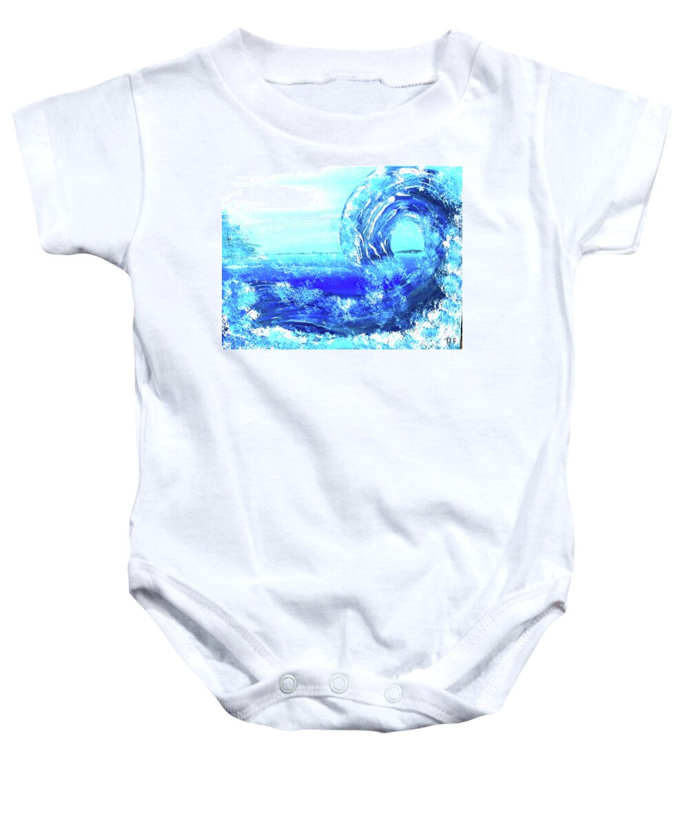 Blue Baby Onesie featuring the painting Big Bue Wave 2 by Anna Adams