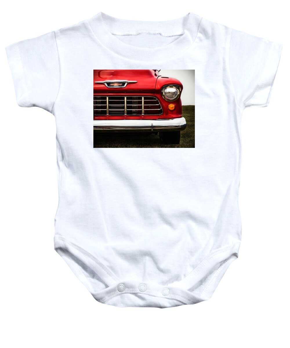 Truck Baby Onesie featuring the photograph Big Red by Carrie Hannigan