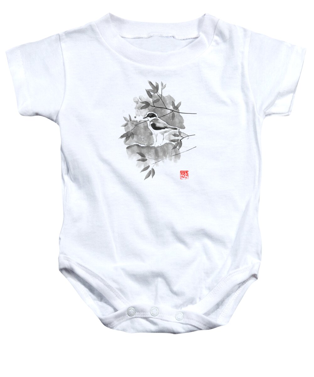 Bird Baby Onesie featuring the drawing Bird In The Tree by Pechane Sumie