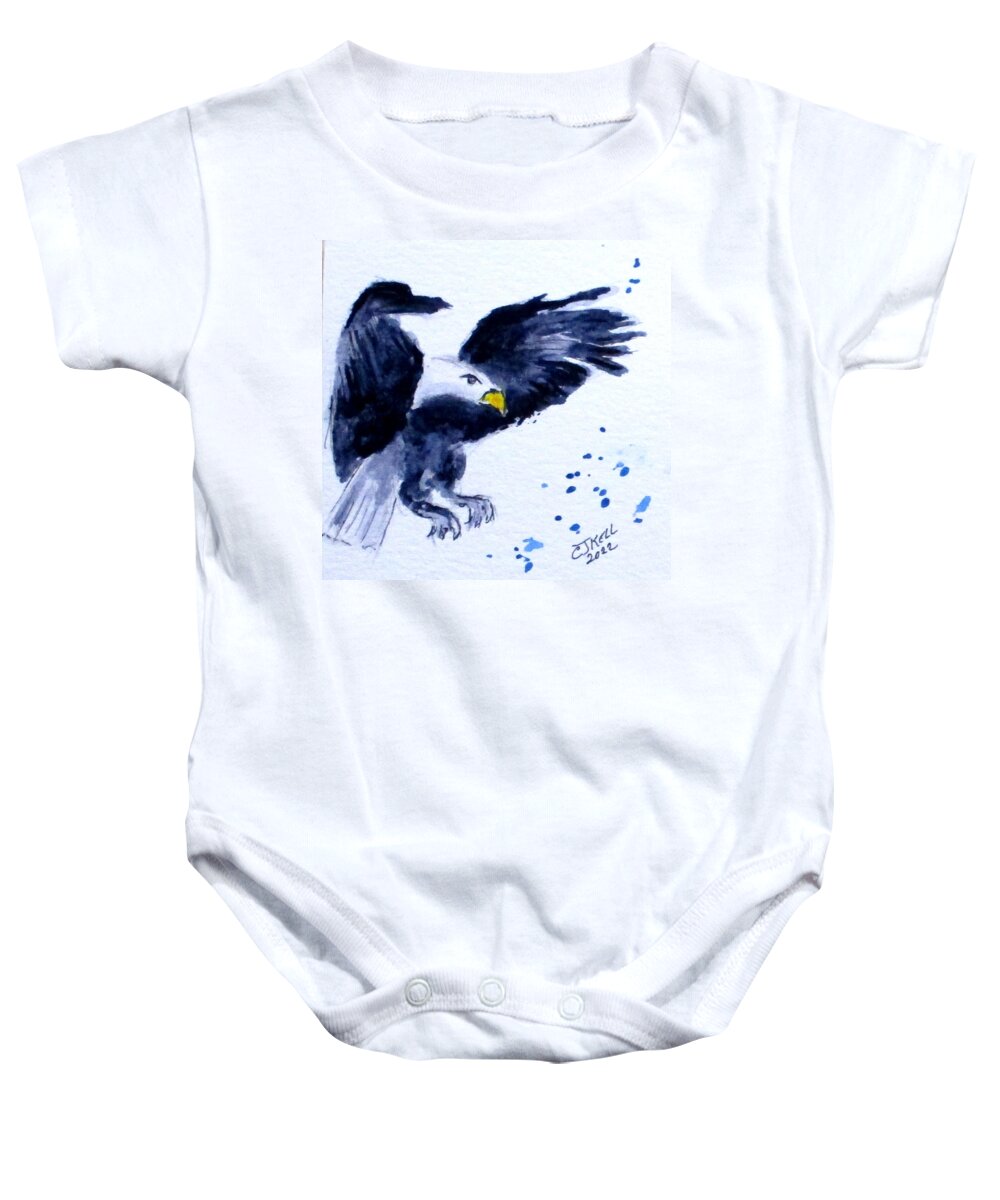 Clyde J. Kell Baby Onesie featuring the painting Birds No1 by Clyde J Kell
