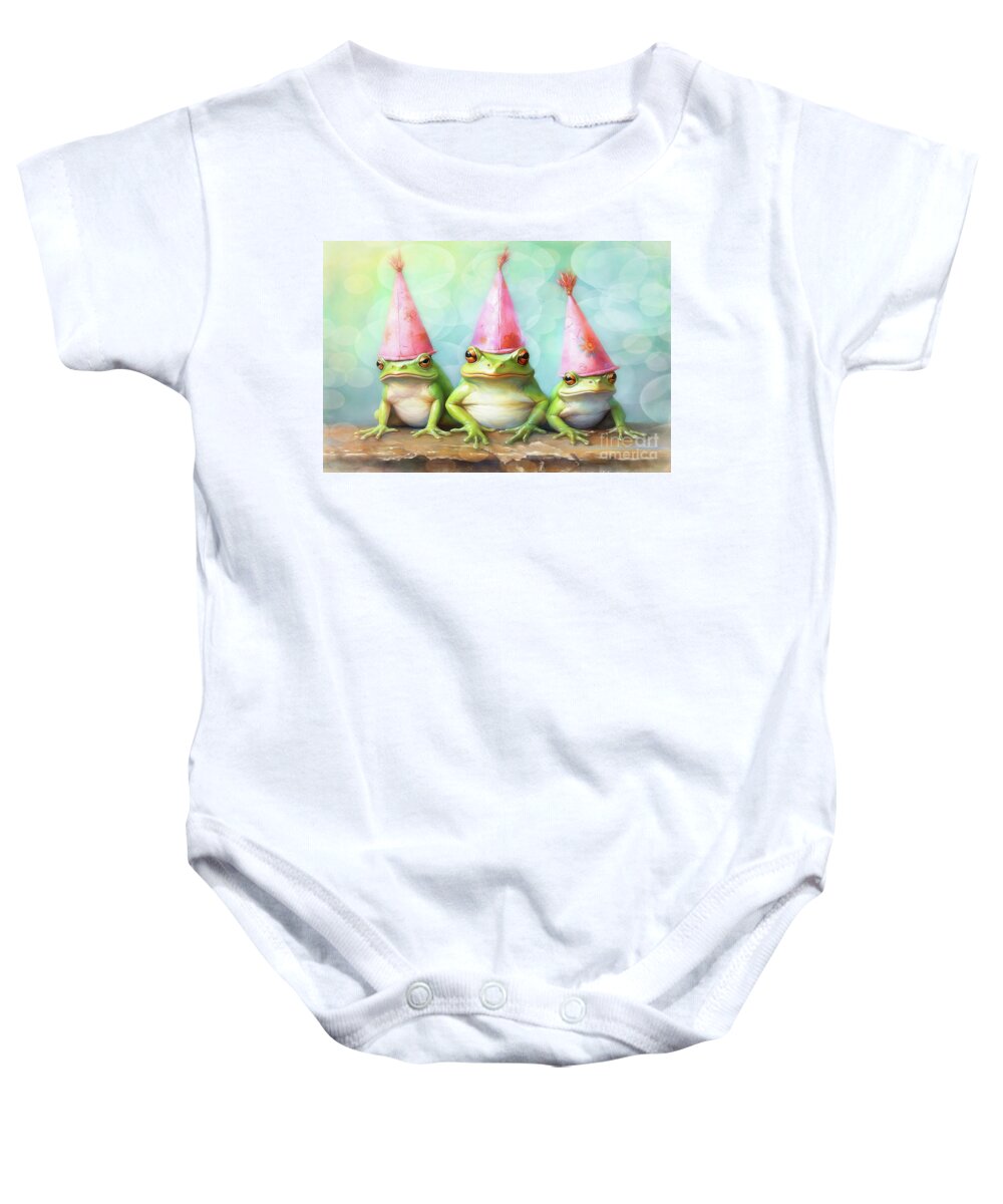 Frogs Baby Onesie featuring the painting Birthday Bullfrogs by Tina LeCour