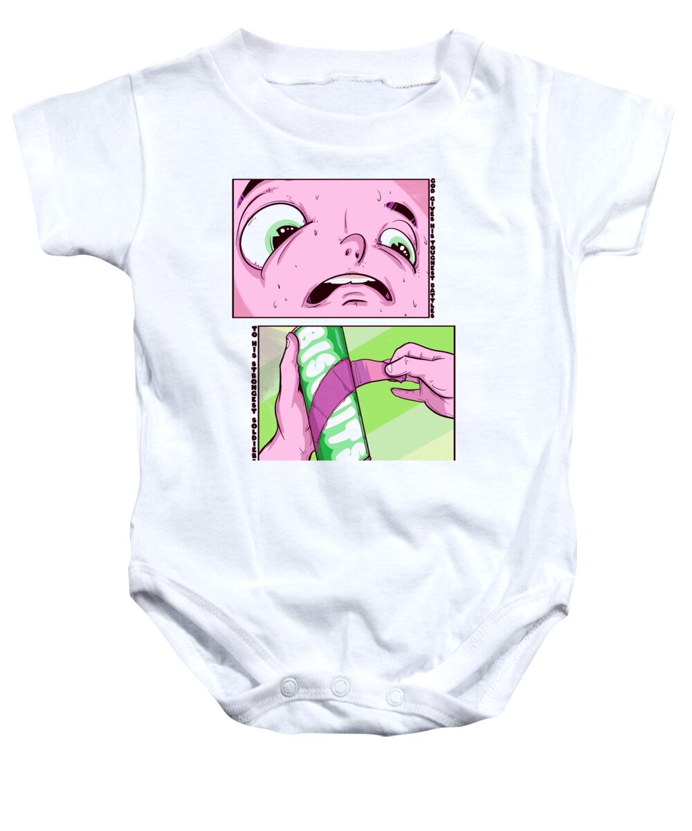 Funny Baby Onesie featuring the drawing Biscuit Battle by Ludwig Van Bacon