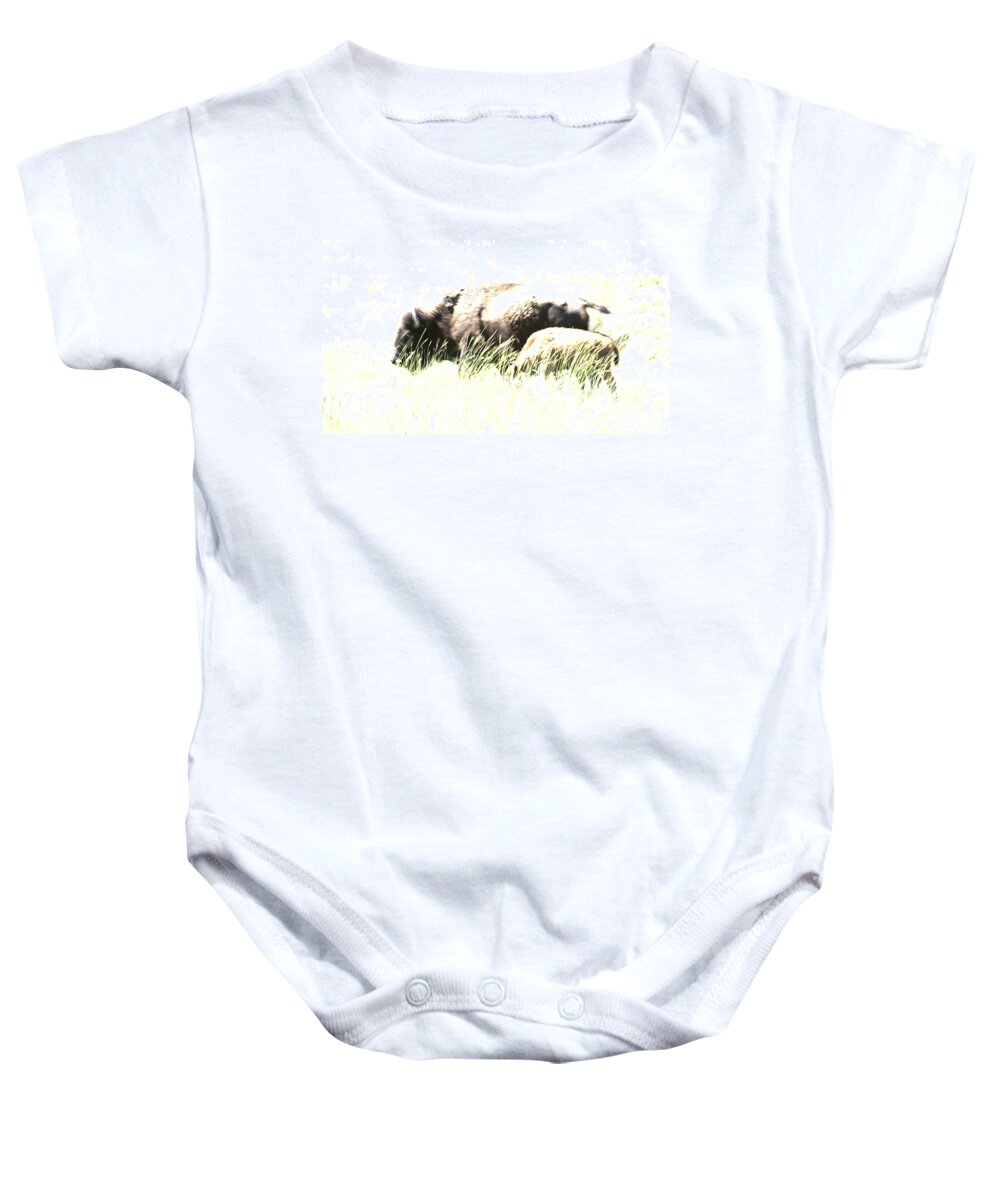 Bison Baby Onesie featuring the photograph Bison Cow and Calf by Kae Cheatham