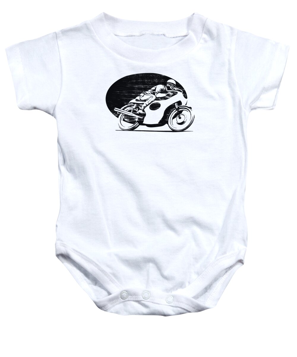 Cafe Racer Baby Onesie featuring the painting Black And White Retro Vintage Cafe Racer by Sassan Filsoof