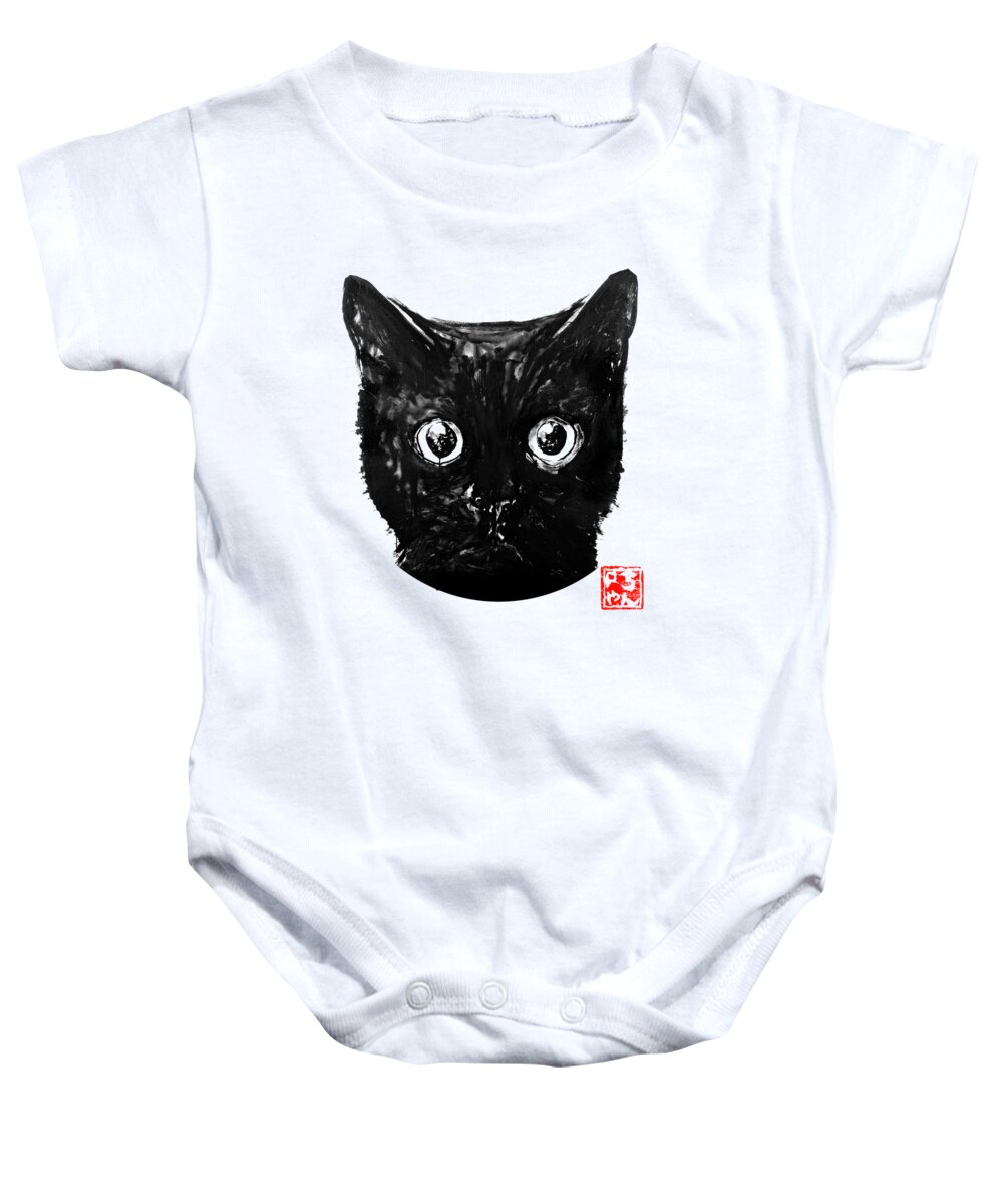 Cat Baby Onesie featuring the painting Black Cat by Pechane Sumie