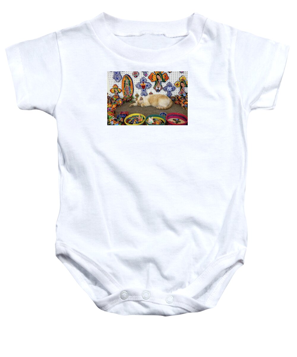 Kitty Baby Onesie featuring the photograph Blessed Kitty In El Mercado by Steven Sparks
