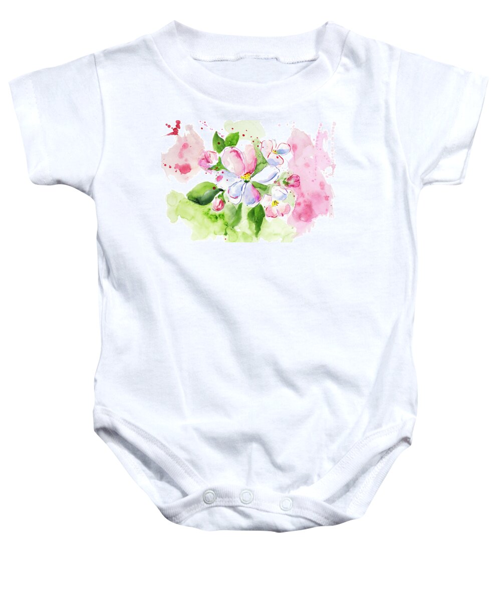 Nature Baby Onesie featuring the painting Blossoming Apple Tree Branch 01 by Miki De Goodaboom