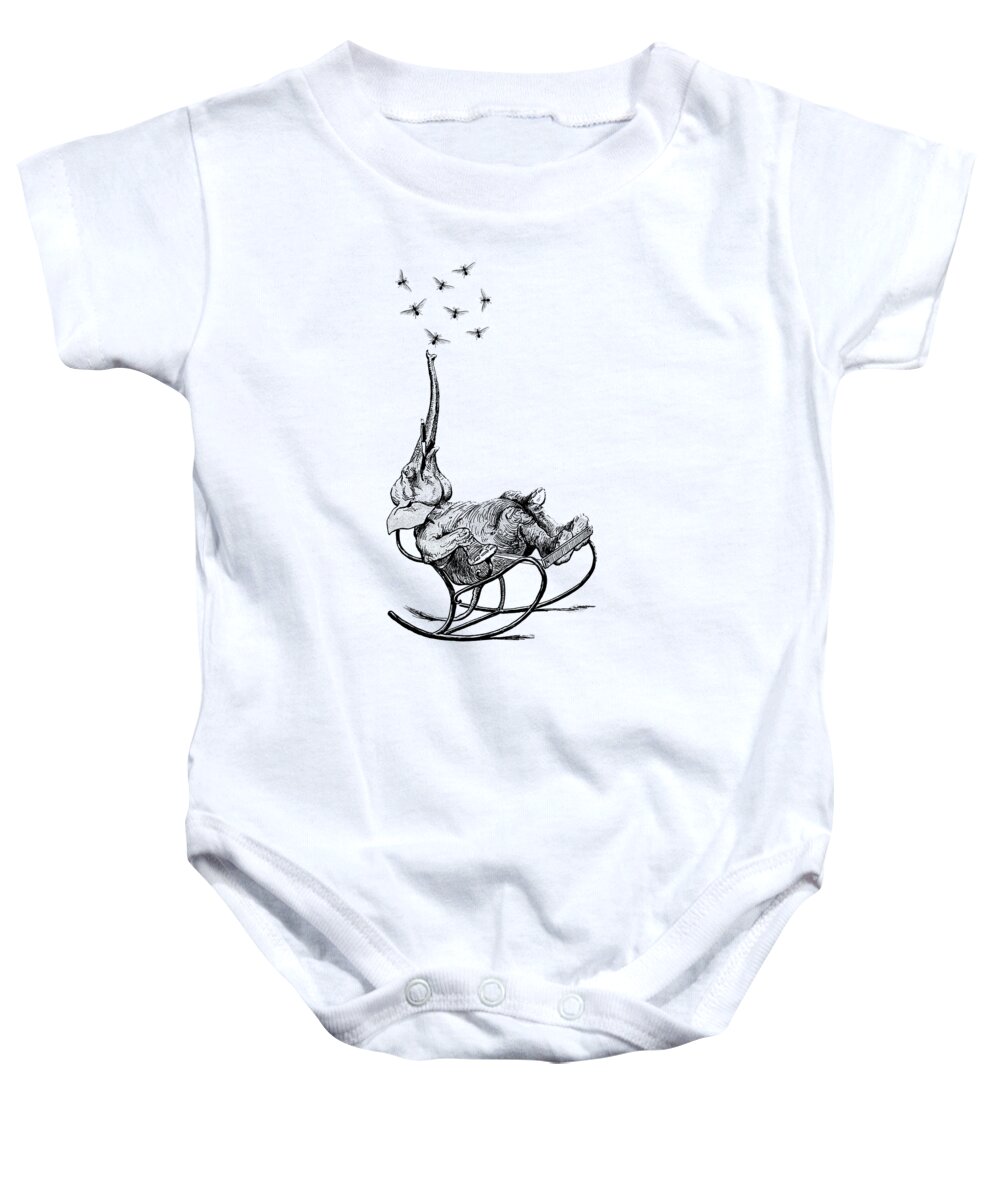 Elephant Baby Onesie featuring the digital art Blowing Elephant by Madame Memento