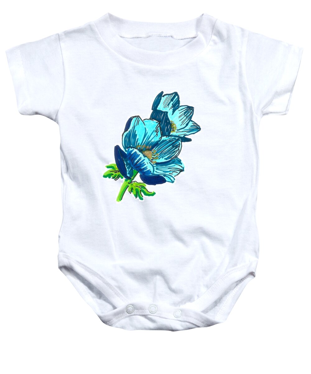 Blue Baby Onesie featuring the painting Blue Flowers by Masha Batkova