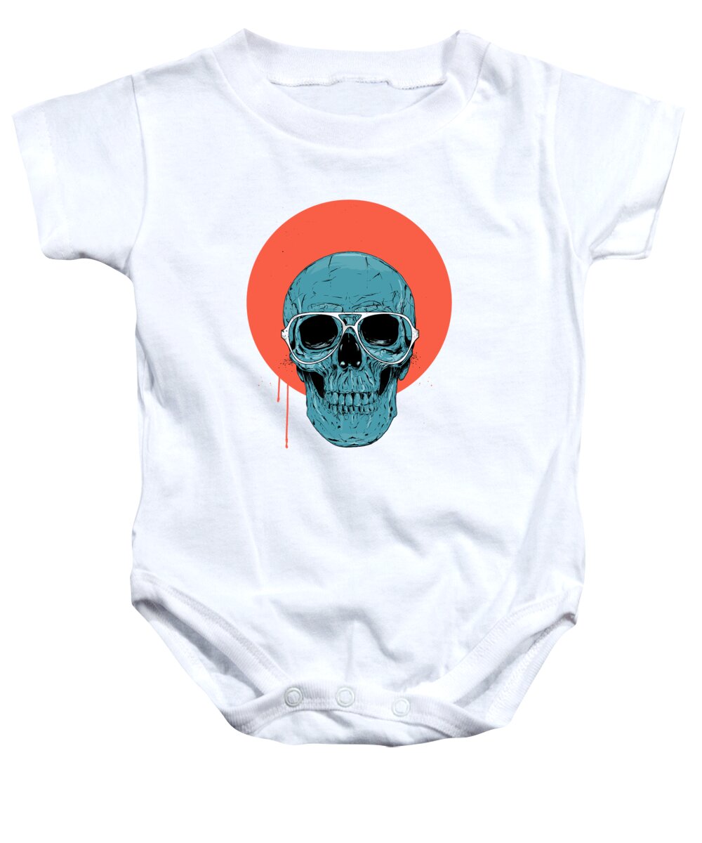 Skull Baby Onesie featuring the drawing Blue skull II by Balazs Solti