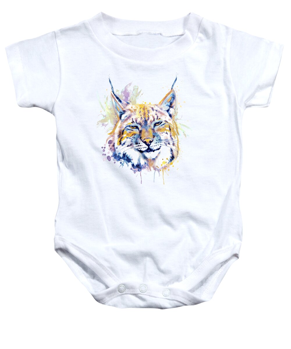 Bobcat Baby Onesie featuring the painting Bobcat Head by Marian Voicu