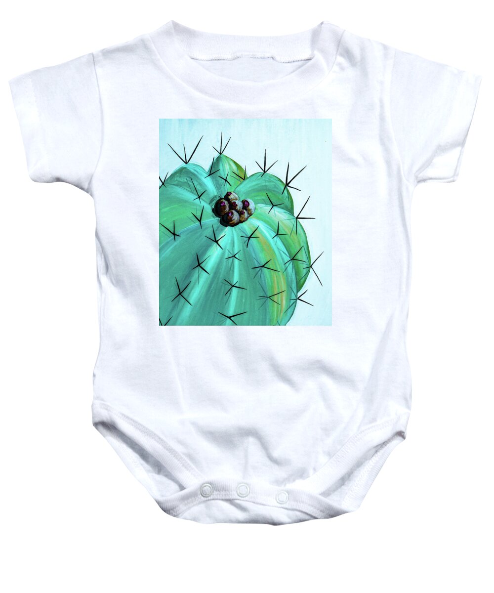 Cactus Baby Onesie featuring the painting Bold Barrel Cactus by Ted Clifton