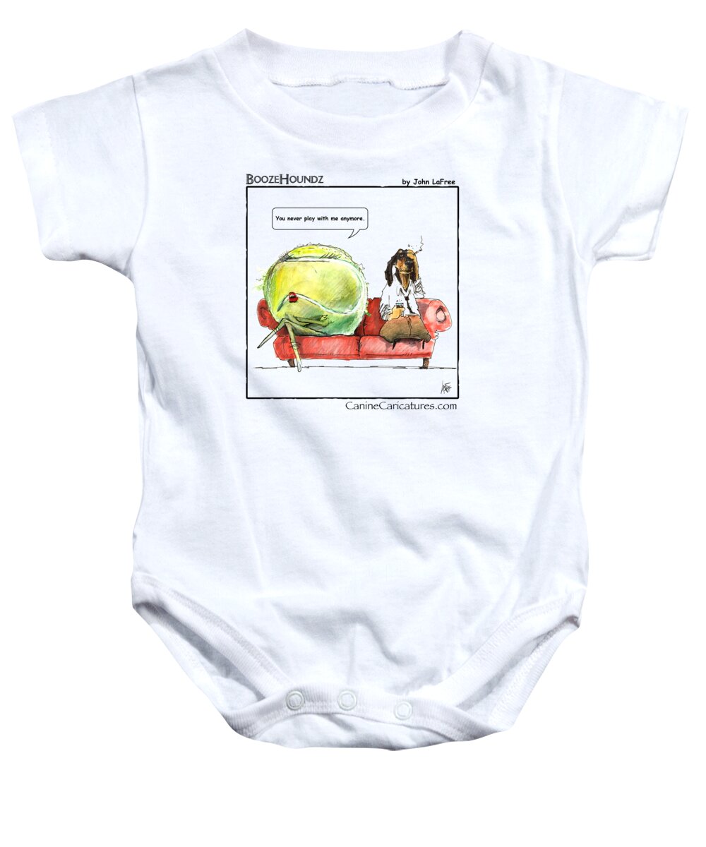 Dachshund Baby Onesie featuring the drawing BOOZEHOUNDZ Old Ball by Canine Caricatures By John LaFree