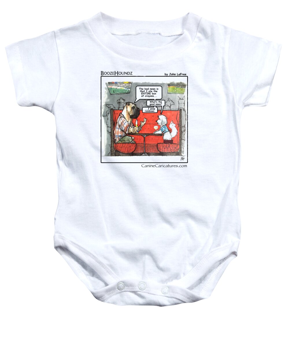 Shar Pei Baby Onesie featuring the drawing BOOZEHOUNDZ Rainbows by Canine Caricatures By John LaFree