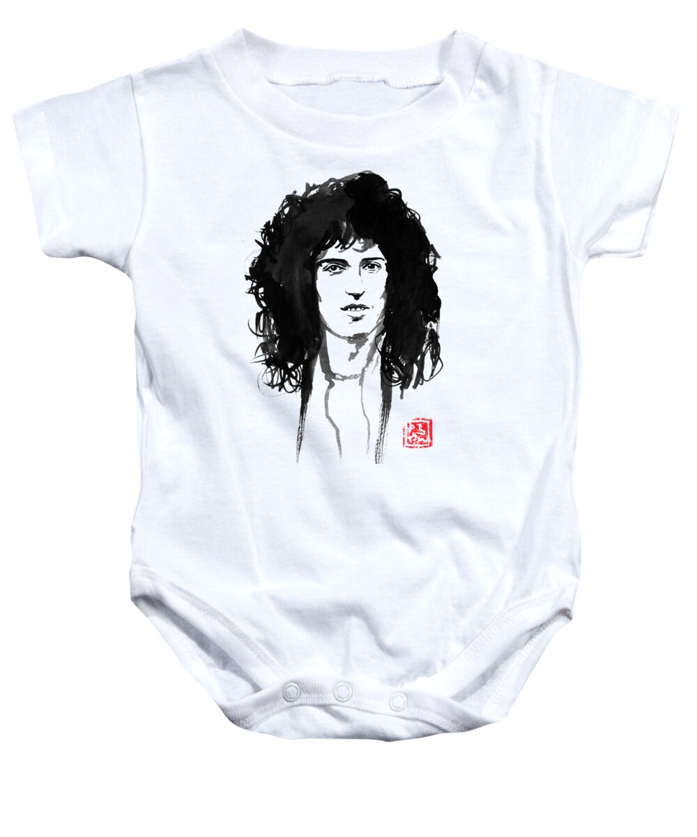 Brian May Baby Onesie featuring the painting Brian May 02 by Pechane Sumie