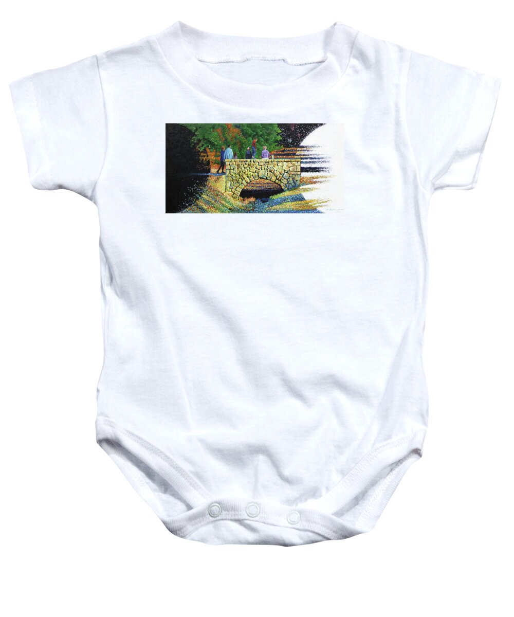Bridge Baby Onesie featuring the painting Bridge Into The Light by John Lautermilch