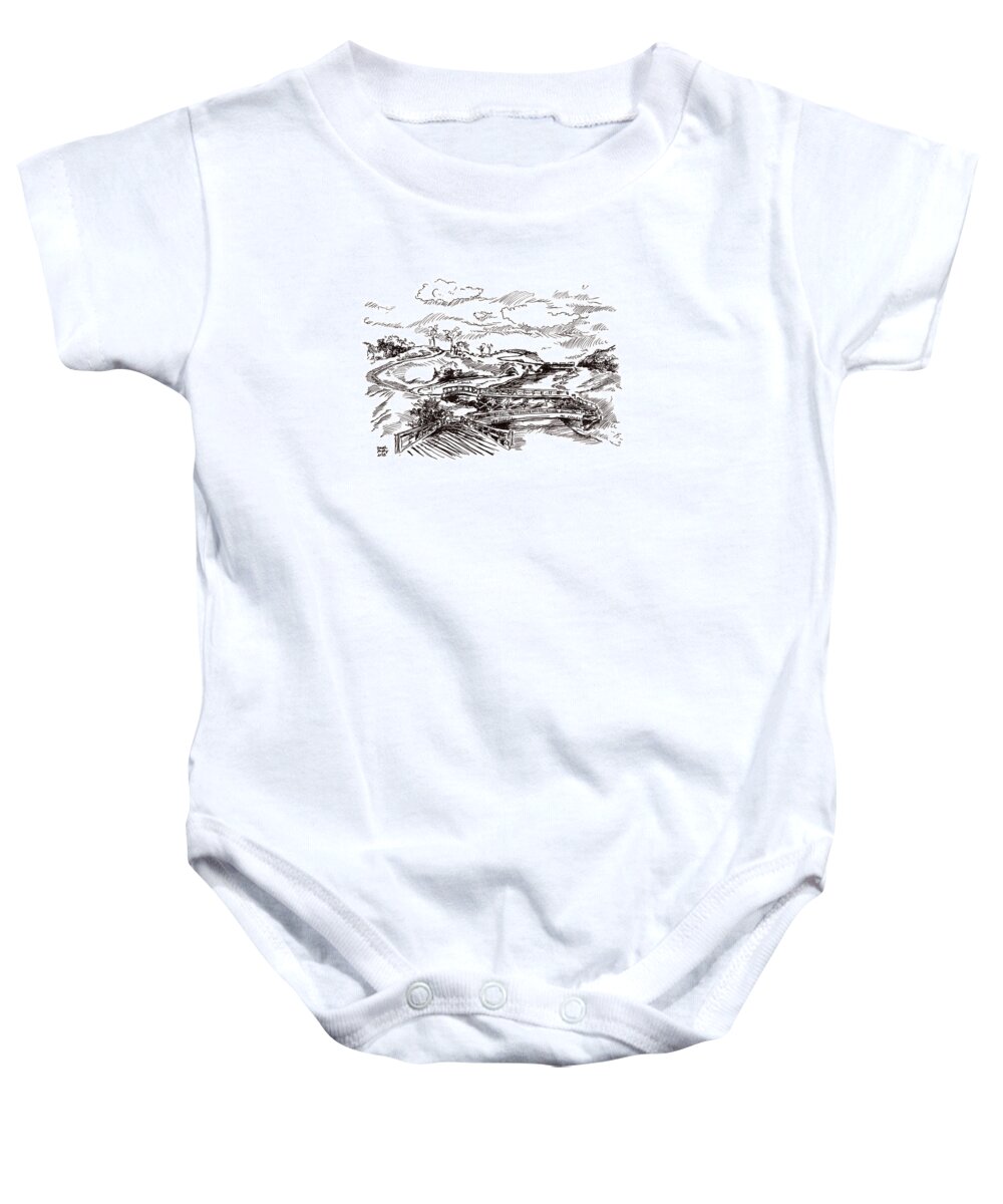 Bridge Baby Onesie featuring the drawing Bridges and Paths of 2023 by Joseph A Langley