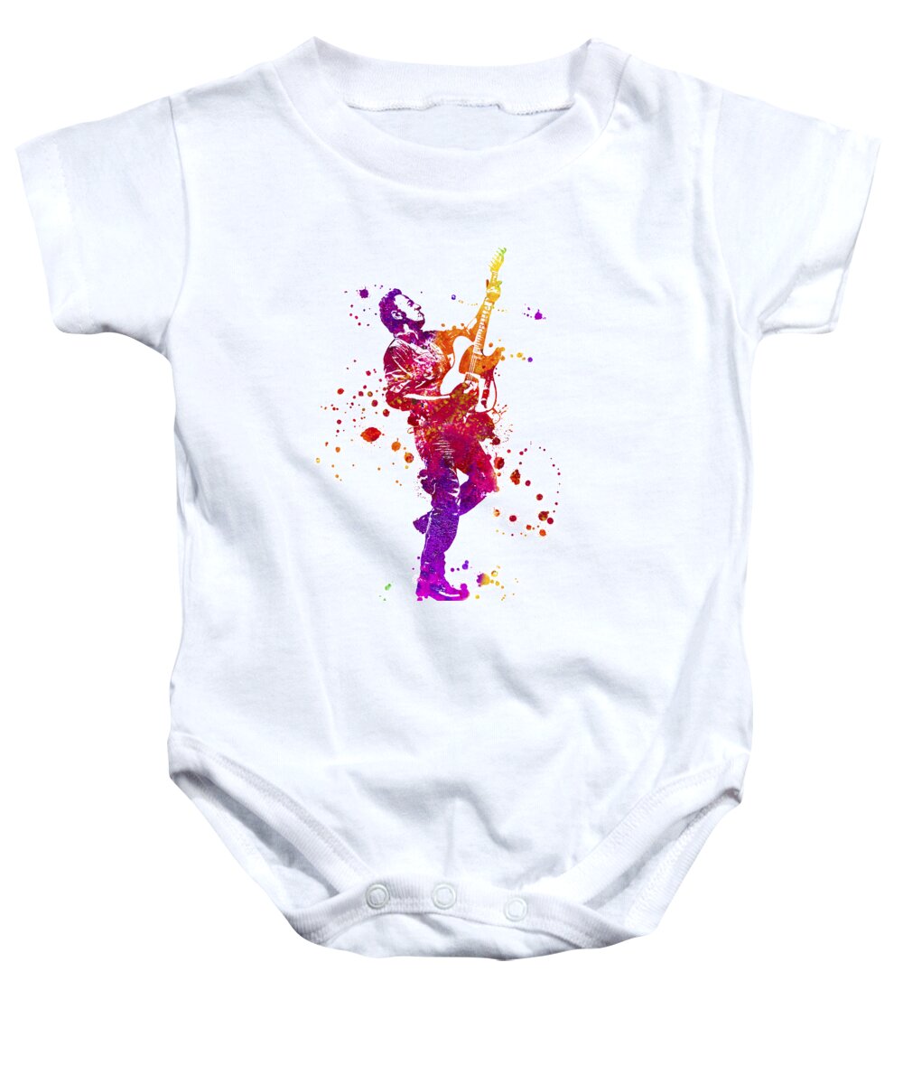 Bruce Springsteen Baby Onesie featuring the photograph Bruce Springsteen The Boss Watercolor Splatter 05 by SP JE Art