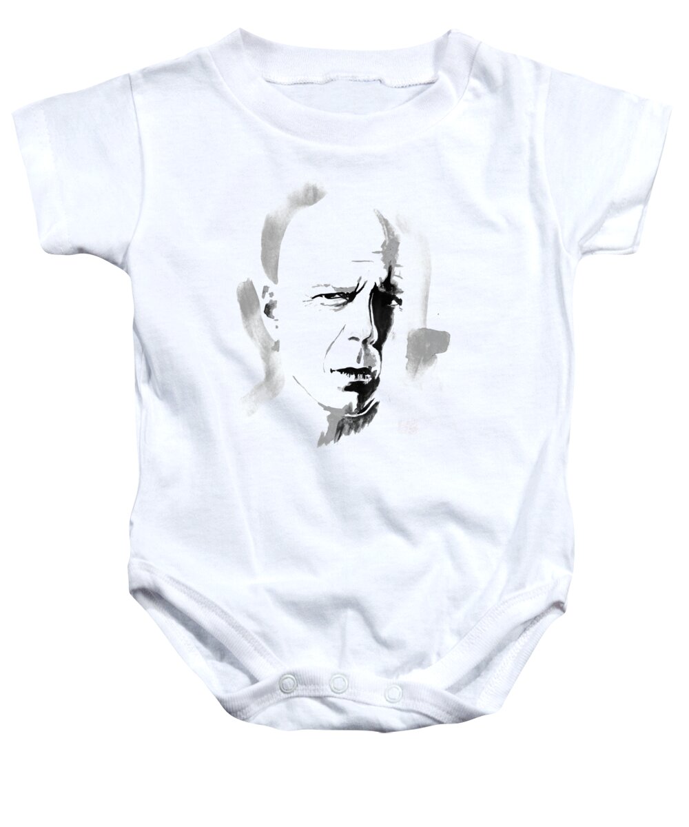 Bruce Willis Baby Onesie featuring the painting Bruce Willis by Pechane Sumie