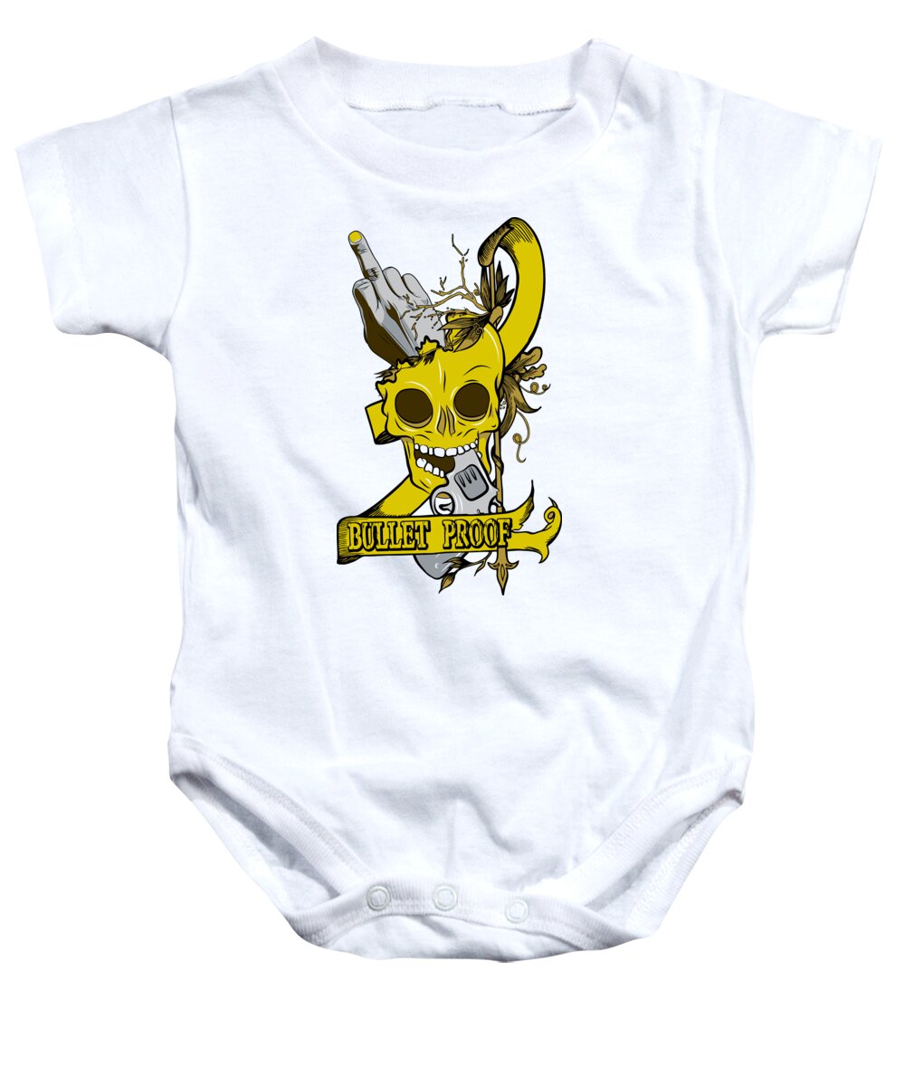 Military Baby Onesie featuring the digital art Bullet Proof Skull by Jacob Zelazny