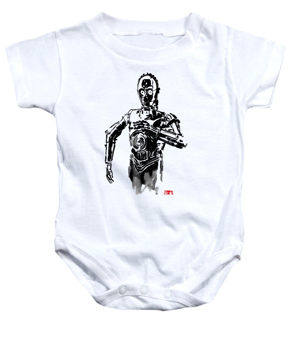 C3po Baby Onesie featuring the painting C3po by Pechane Sumie