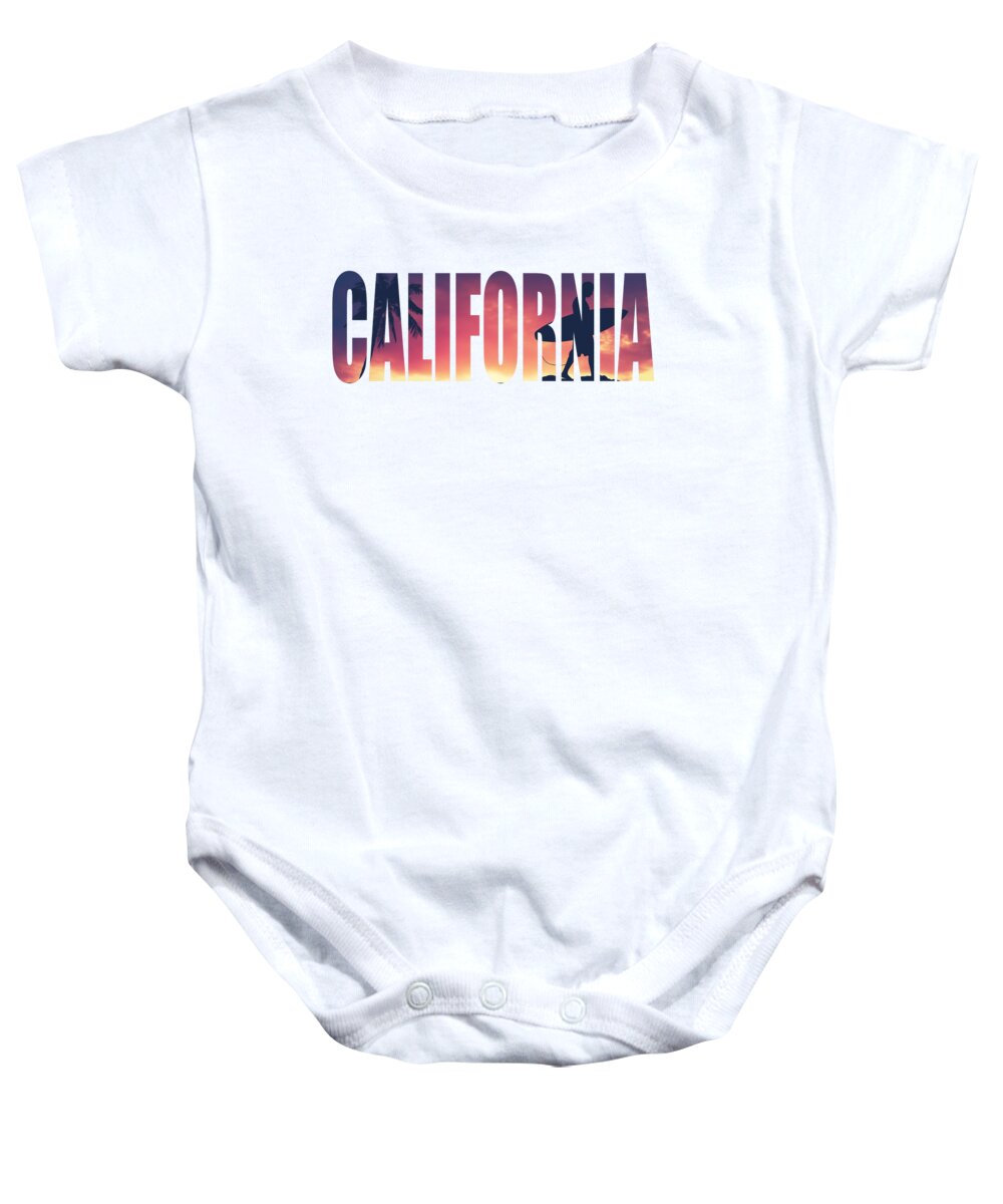 Vintage Baby Onesie featuring the photograph California Sunset Surfer Design by Mr Doomits
