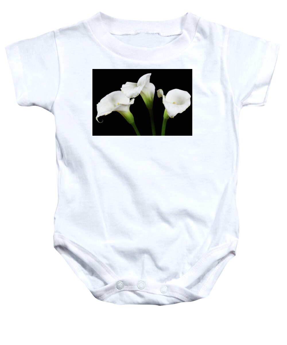 Calla Lillies Baby Onesie featuring the photograph Calla Lillies x 3 by Steve Templeton