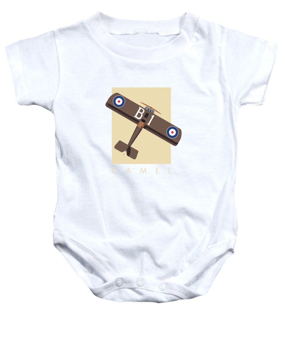 Aircraft Baby Onesie featuring the digital art Camel WWI Biplane Aircraft - Brown by Organic Synthesis
