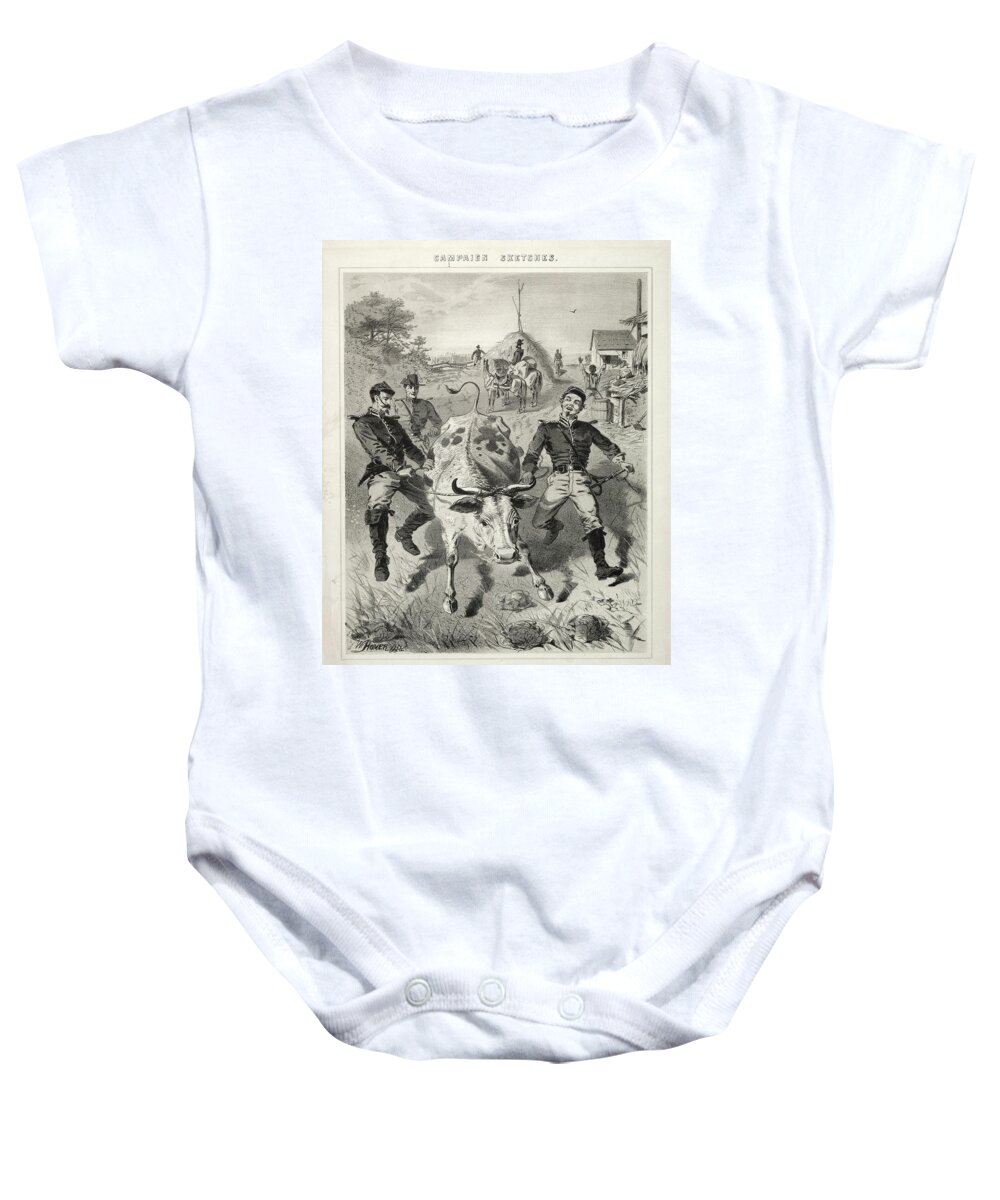 Campaign Sketches Foraging 1863 Winslow Homer Sketch Baby Onesie featuring the painting Campaign Sketches Foraging 1863 Winslow Homer by MotionAge Designs