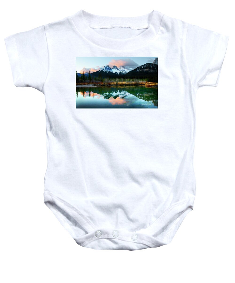 Mountain Baby Onesie featuring the photograph Canadian Rocky Mountains 2 Reflections by Bob Christopher