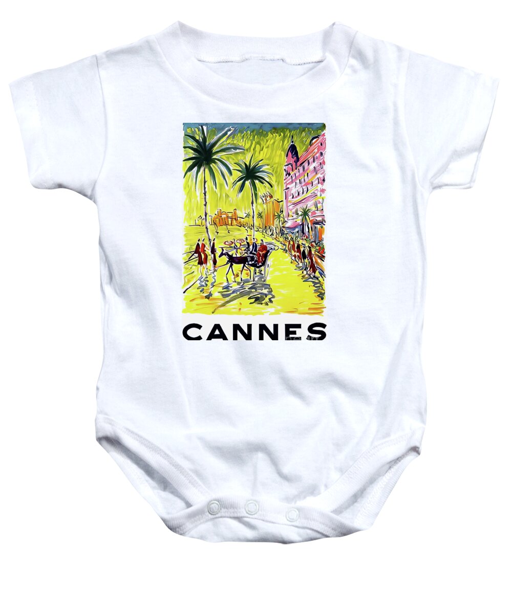 Cannes Baby Onesie featuring the drawing Cannes French Riviera Travel Poster 1958 by M G Whittingham