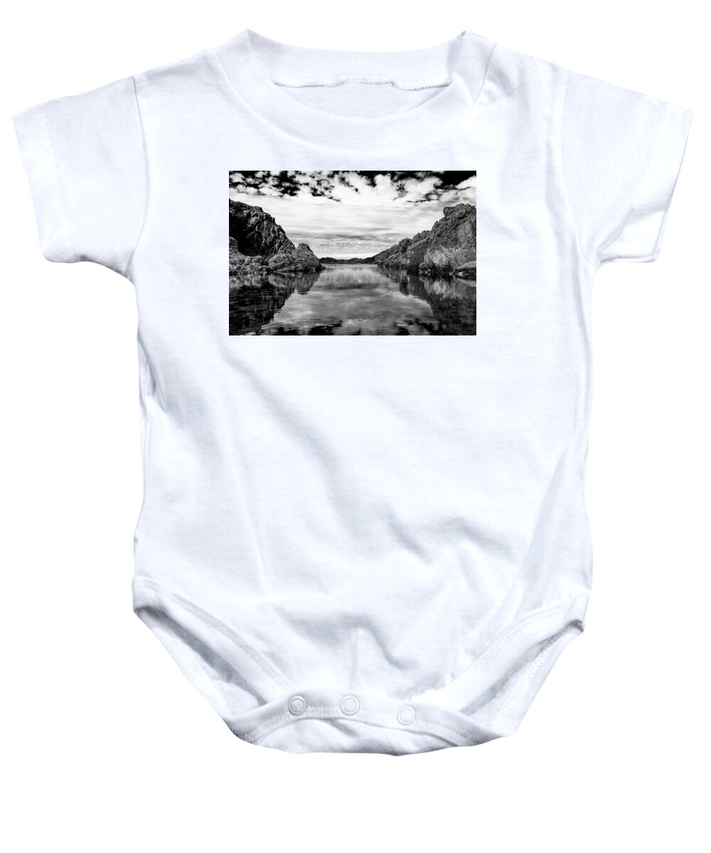 Tidal Baby Onesie featuring the photograph Cape Perpetua Tide Pool Black and White by Pelo Blanco Photo