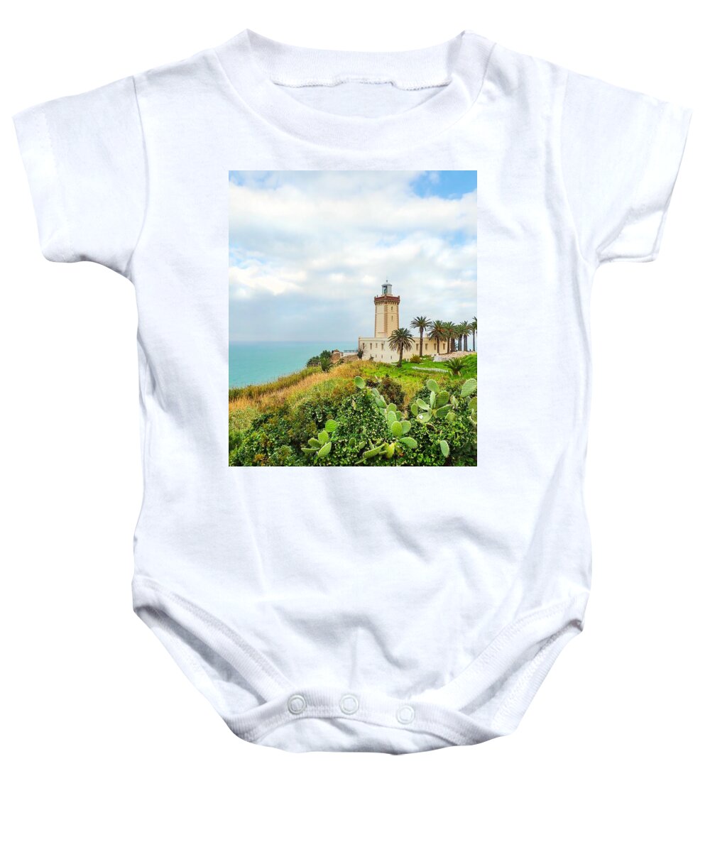 Lighthouse Baby Onesie featuring the photograph Cape Spartel Lighthouse Tangier, Morocco by Rebecca Herranen