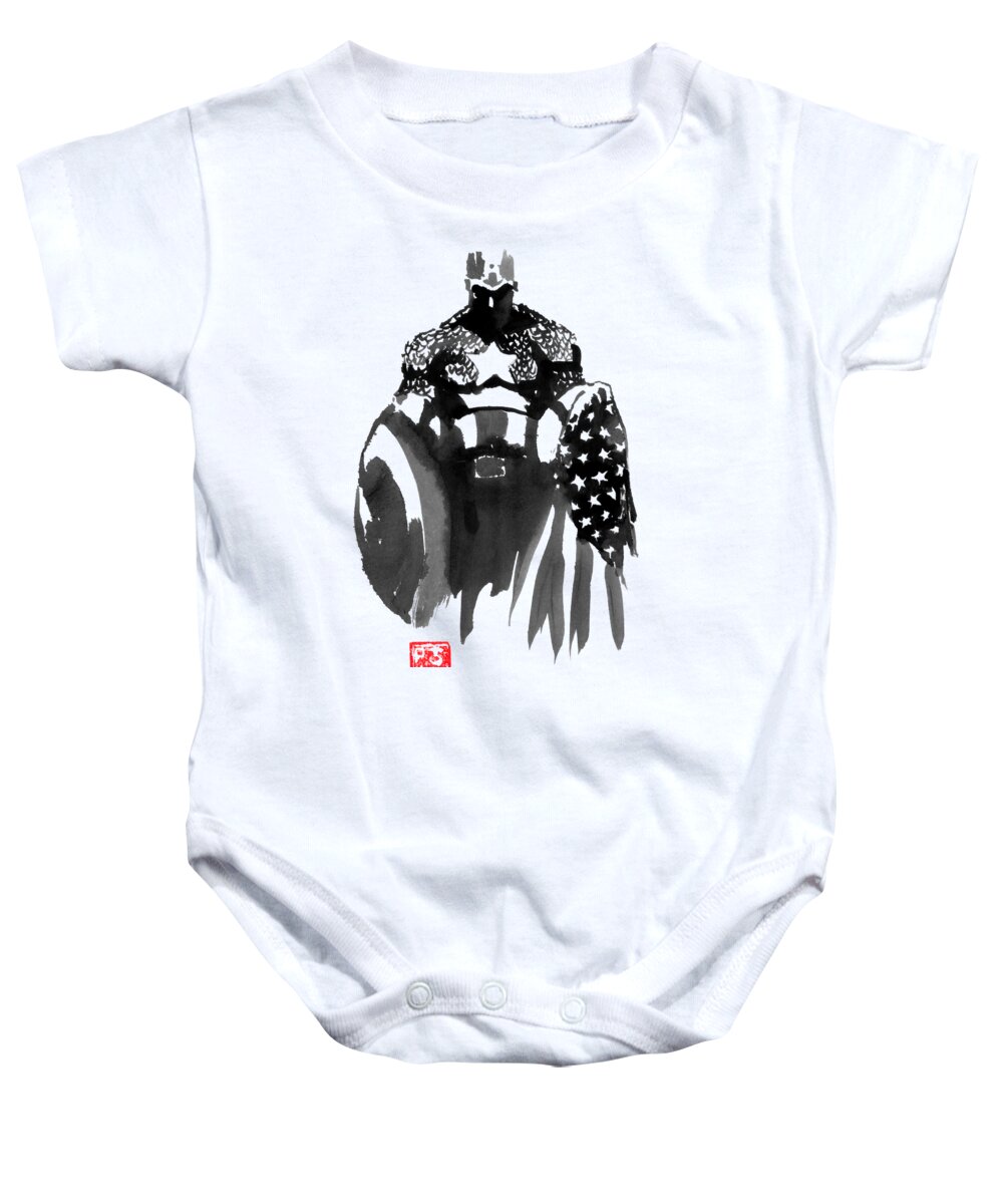 America Baby Onesie featuring the painting Captain America by Pechane Sumie