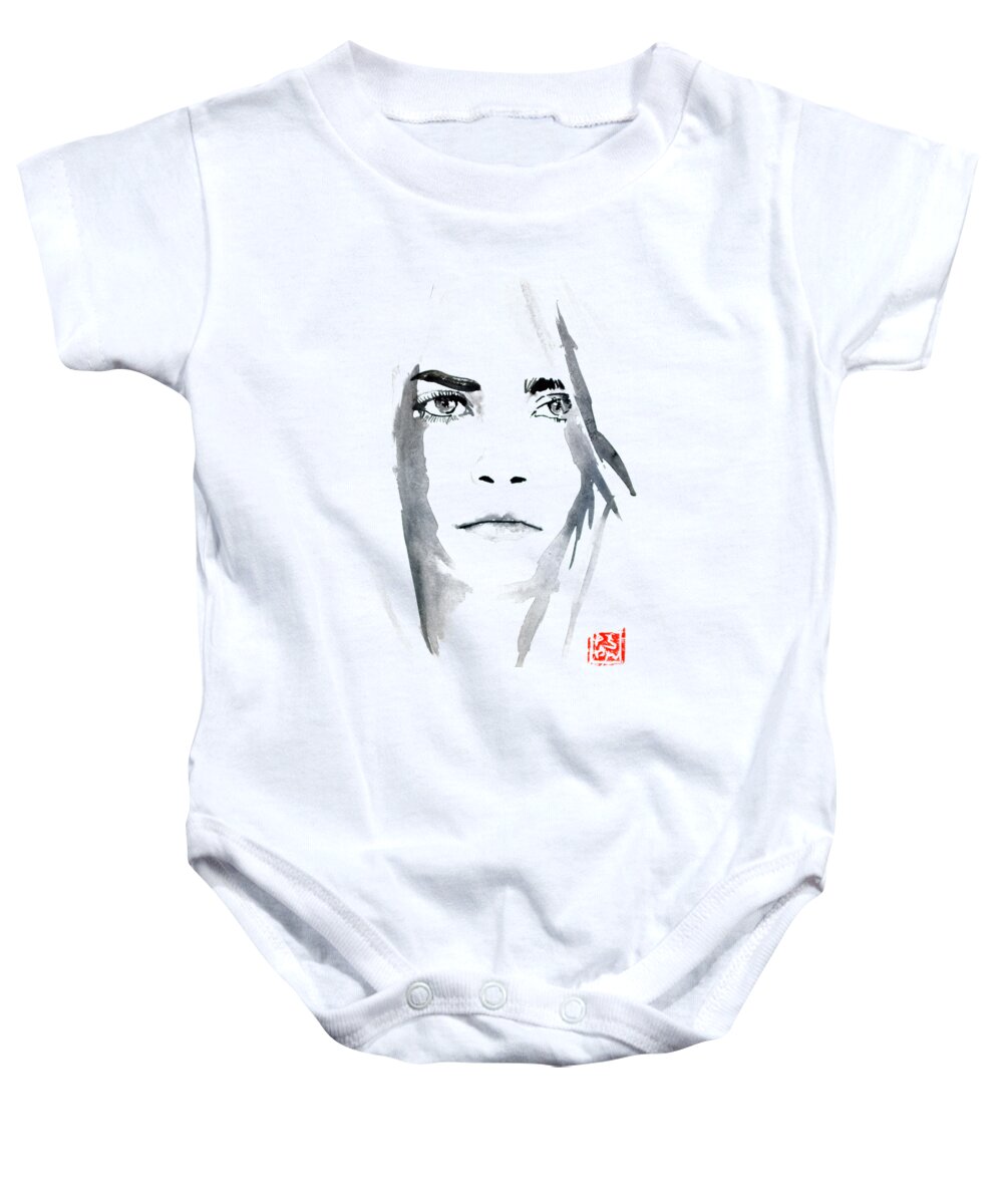 Cara Delevigne Baby Onesie featuring the painting Cara Delevigne by Pechane Sumie