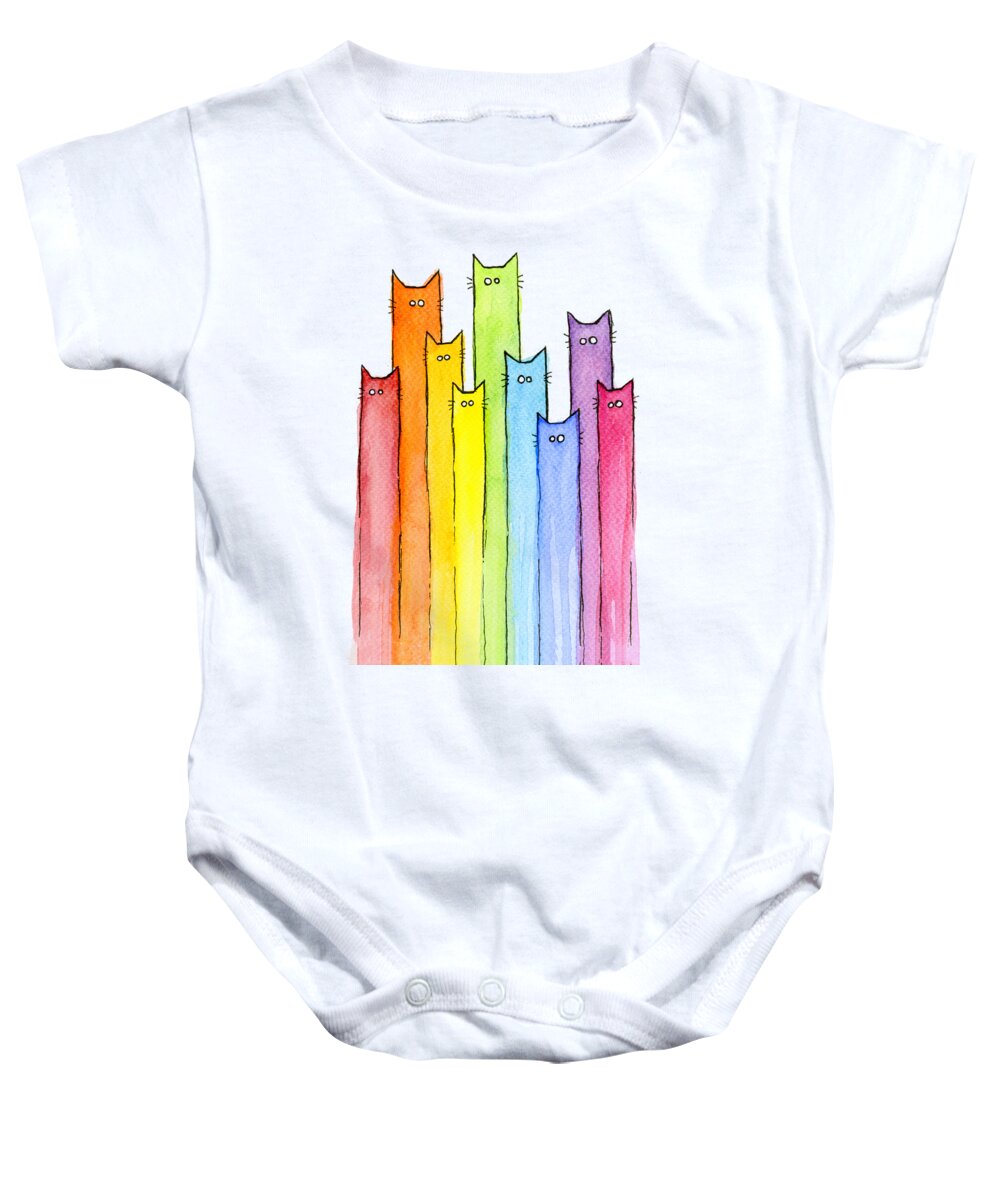 Cats Baby Onesie featuring the painting Cat Rainbow Pattern by Olga Shvartsur