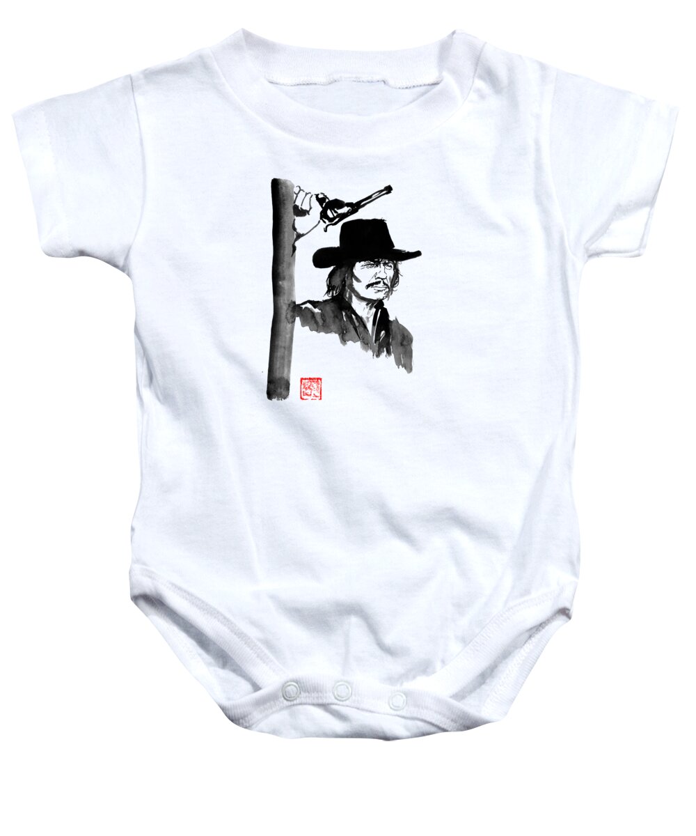  Sumie Baby Onesie featuring the drawing Charles Bronson With A Gun by Pechane Sumie