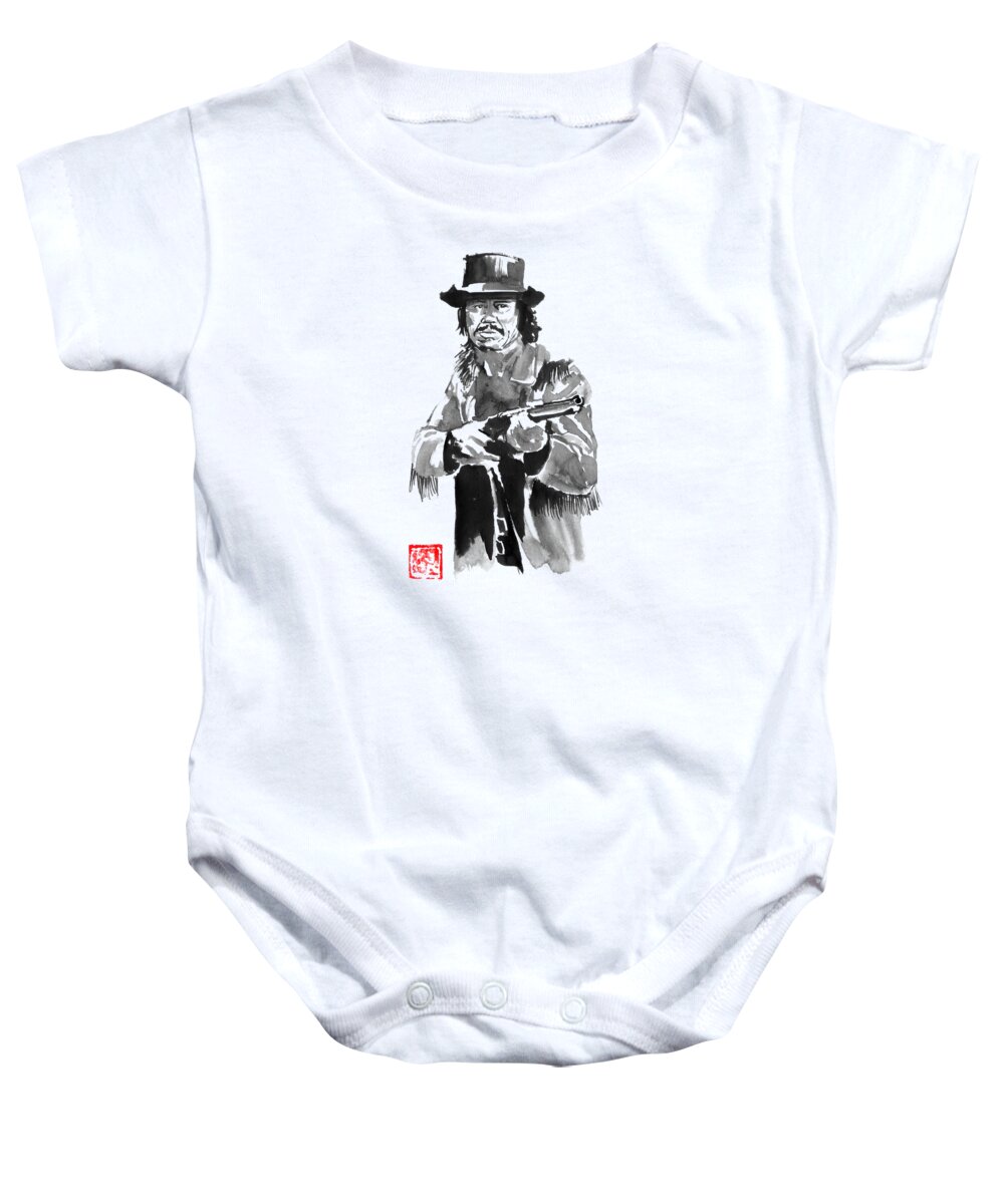  Sumie Baby Onesie featuring the drawing Charles Bronson With Rifle by Pechane Sumie