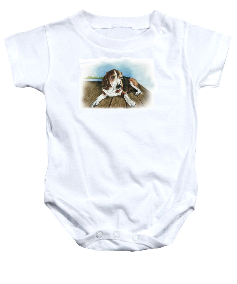 Commissioned Beagle Watercolour Art By Patrice Baby Onesie featuring the painting Charlie by Patrice Clarkson
