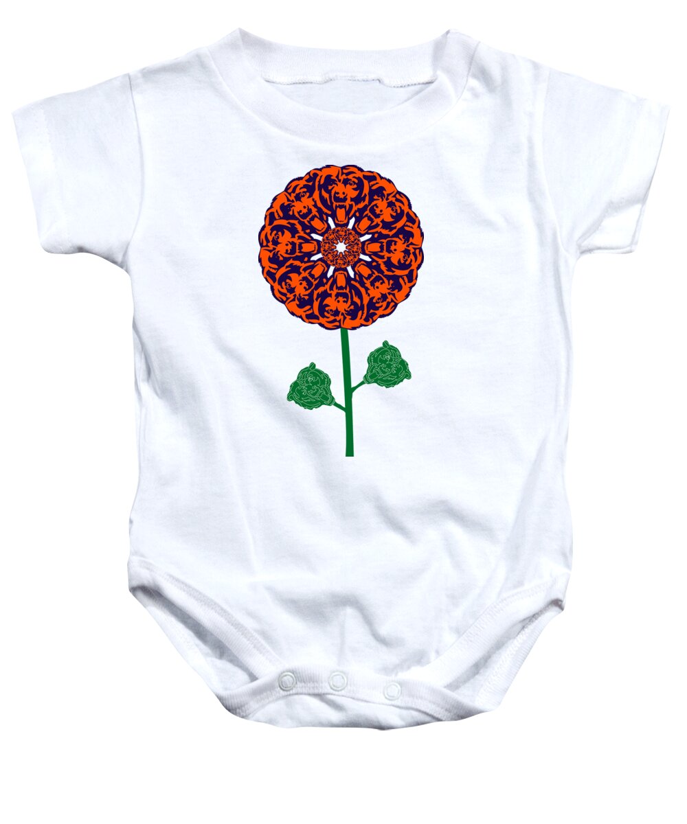  Baby Onesie featuring the digital art Chicago Bears - NFL Football Team Logo Flower Art by Steven Shaver