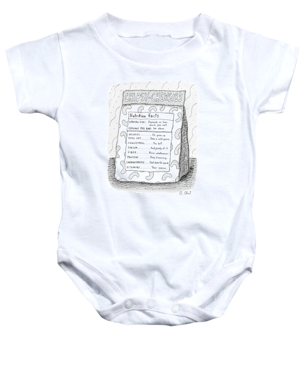 Serving Size Baby Onesie featuring the drawing Chipsy Chewsies by Roz Chast