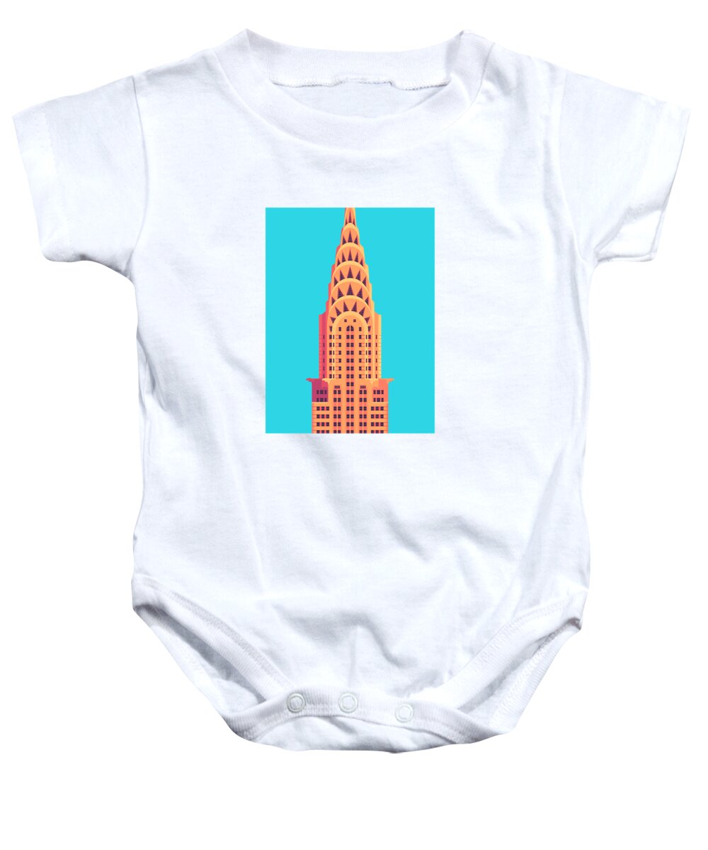 Architecture Baby Onesie featuring the digital art Chrysler Building - Cyan by Organic Synthesis