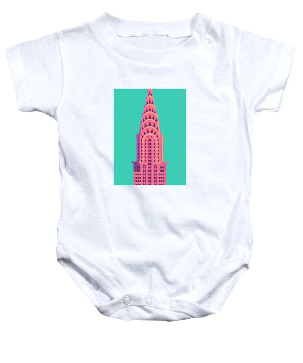 Architecture Baby Onesie featuring the digital art Chrysler Building - Green by Organic Synthesis