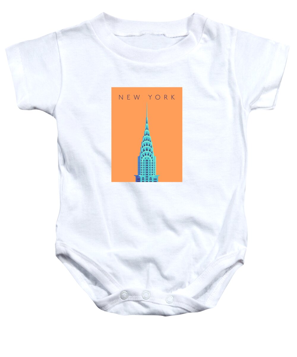 Chrysler Baby Onesie featuring the digital art Chrysler Building Minimal - Text Orange by Organic Synthesis